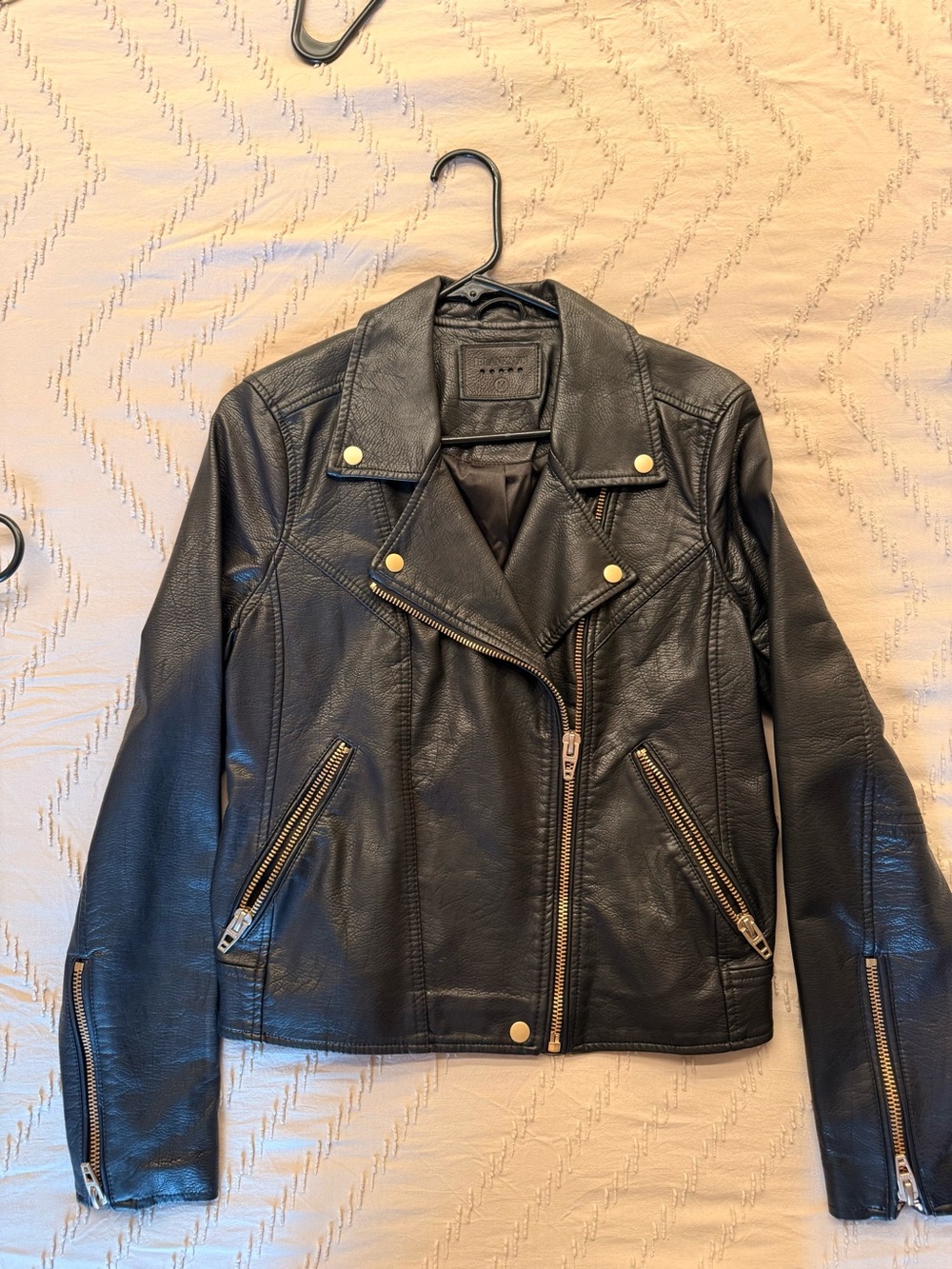 Blank NYC Black Faux Leather Moto Jacket with Gold Hardware